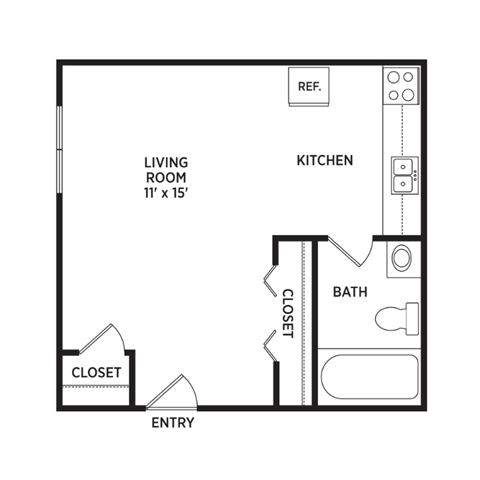 Studio apartment floor plans in East Lansing, MI near Michigan State University | Courtyard Flatlets